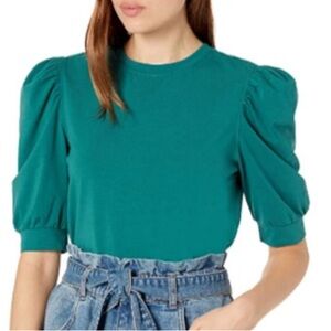 The Drop Mariko Puff-Sleeve Knit Blouse Top Jade Green Women’s XL